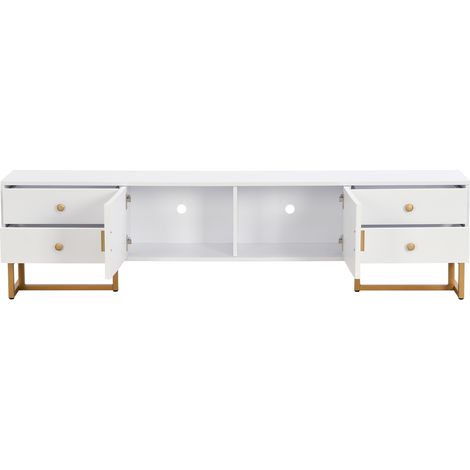 Mueble TV de 175 cm con 4 cajones y 2 puertas de MDF blanco con patas y tiradores dorados HOMVRA (1/5)