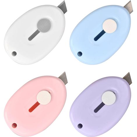 4 PCS Portable Retractable Utility Knife,Stationery Knife,Mini Utility Blade Safety Cutter,Letter Opener,4 Colors,Oval Blue (1/5)