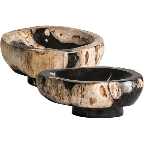 Bol Ethnique en Bois Pétrifié Unique - Bois naturel aux tons chauds et rustiques (1/5)