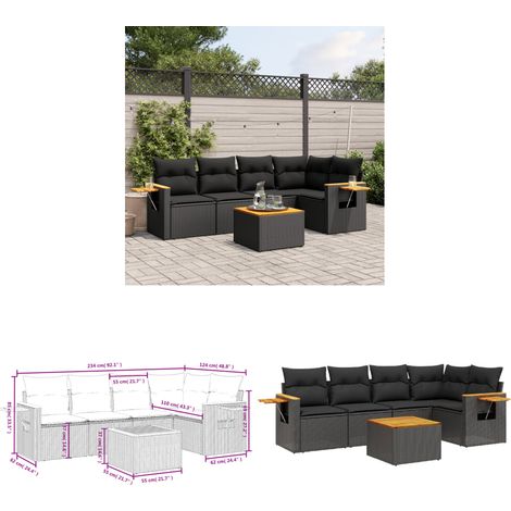 6-tlg. Garten-Sofagarnitur mit Kissen Schwarz Poly Rattan - Gartenmöbel - Outdoor Möbel - Rattan Sofa - Lounge Set - Esszimmergarnitur - Home & Living (1/3)