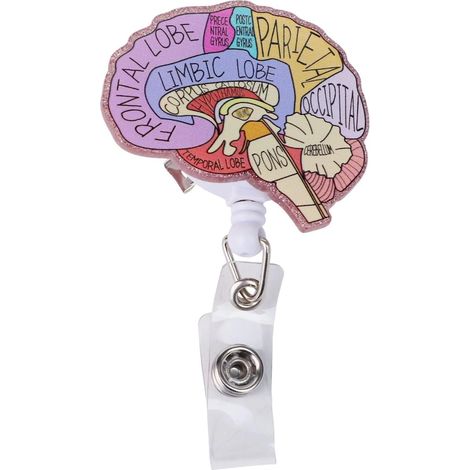 Porte-badge portable rétractable en acrylique motif cœur, poumon, cerveau avec clip solide pour médecins, étudiants, hôpitaux, quarts de travail, 15 g (cerveau) (1/5)