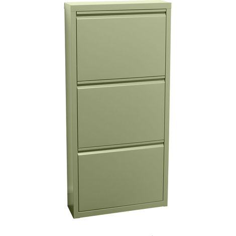 Pisa Armoire à chaussures à 3 rabats/portes en métal, vert. Livré entièrement monté.