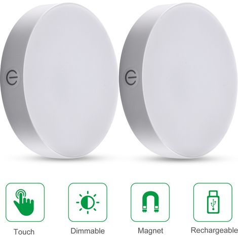 Veilleuse à piles avec contrôle tactile de la luminosité, chargement USB, applique murale [2-Pack] (1/5)