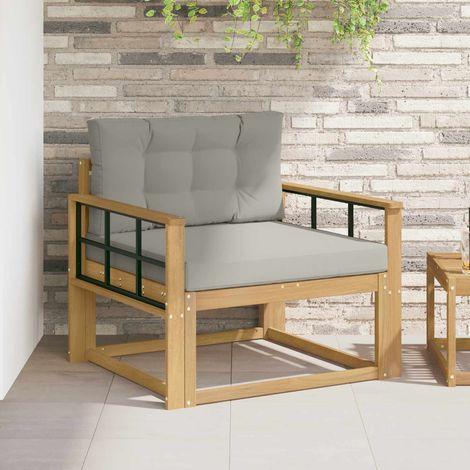 Canapé central d’extérieur en bois d’acacia, coussins en polyester gris clair, cadre blanc - PANGIVO (1/5)