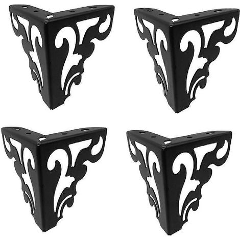 Ensemble de 4 pieds de meubles en métal ajourés, compatibles avec la fabrication de meubles tels que canapés, chaises, tables, armoires et lits. Caractéristiques : pieds ajourés et finition noire. (1/5)