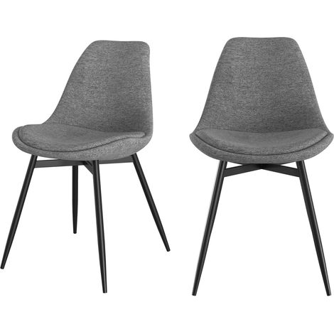 Lot de 2 chaises en tissu gris foncé chiné et pieds en métal - FILIPI