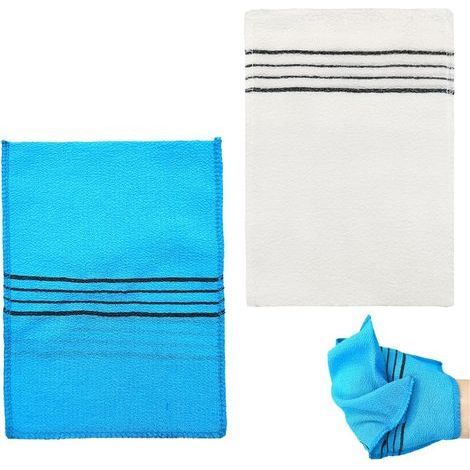 Set aus 2 weißen türkischen Hammam-Handschuhen [Peelinghandschuh, Peelingdusche und Körperhandtuch] (1/5)