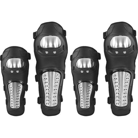 Protège-genoux et coudières moto noir et argent, équipement de protection pour cross, quad, VTT et vélo tout terrain, lot complet (1/5)
