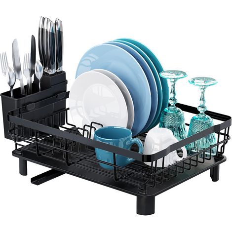 Égouttoir Vaisselle Cuisine avec Plateau Égouttoir et Porte-Couverts, Organisateur Assiettes Bols Évier (1/4)
