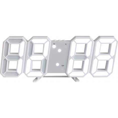 Horloge LED avec alarme, lumière blanche, design moderne 23 cm pour bureau ou chambre