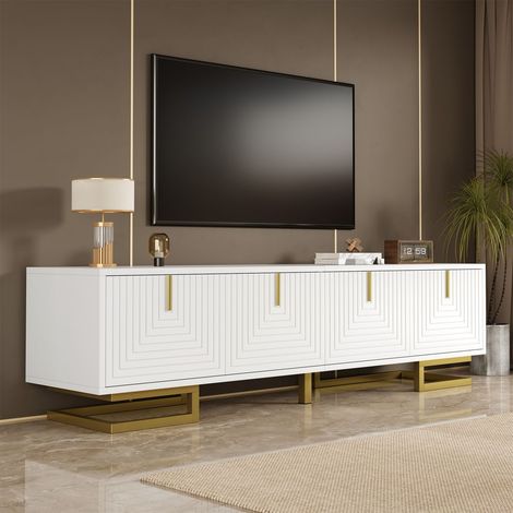 Meuble tv design contemporain avec portes texturées et pieds dorés meuble tv avec rangement (1/5)