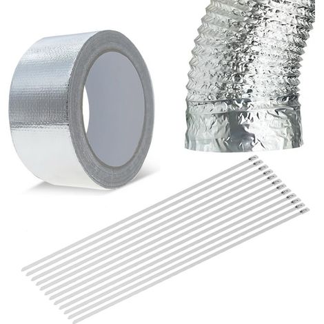 Ruban Adhésif Aluminium Armé Fibre de Verre 50 Mm × 50 M, Ruban Adhésif Aluminium Armé Fibre de Verre Livré avec 20 Colliers de Serrage, Ruban Aluminium (1/5)