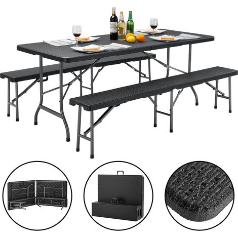 CASARIA® Malmö 3Pc Garden Trestle Table & Bench Set  180cm Foldable Outdoor Furniture  Plastic Top w/Steel Frame  Picnics BBQ Parties Portable Lightweight (1/5)