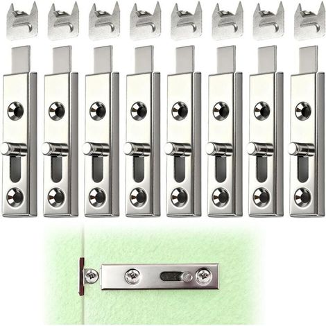 Verrou de Meuble en Acier, Fermeture de Porte dimensions 70 x 15 mm, Receveur 9 mm Lot de 8 Pièces Finition Nickelée pour Placard, Armoire de Salle de Bain, Cuisine, Garage (1/2)