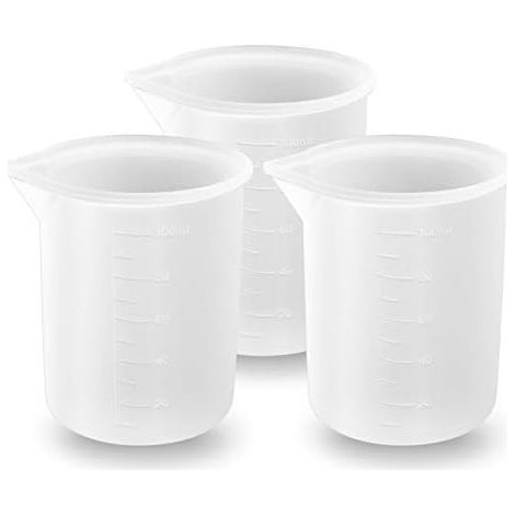 Measuring Cup - Silicone - 100 Ml - Transparent With Graduated Scale - For Resin Mixing Epoxy Glue - 3 Pieces (1/5)
