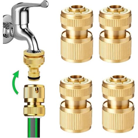 Raccordo rapido in ottone per tubo da giardino da 1/2" – per uso in cucina, giardino e all'aperto (4 pezzi) (1/5)
