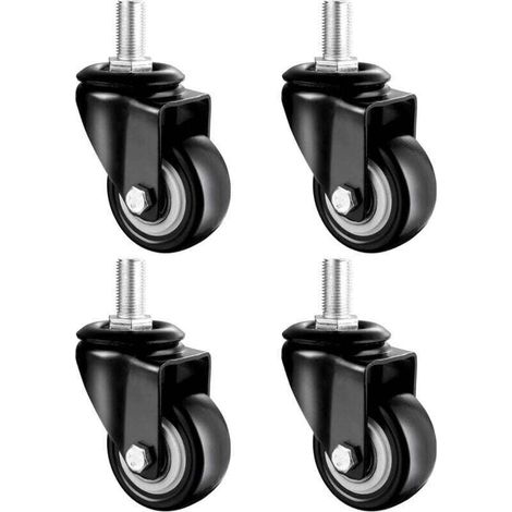 40mm Roues Pivotantes À Tige pour Meubles, Boulon M12 X25 Mm, roulettes Pivotantes Noire À 360 ° avec Frein, Roulette en Caoutchouc Charge Lourde, 4 Pièces De Charge 100kg