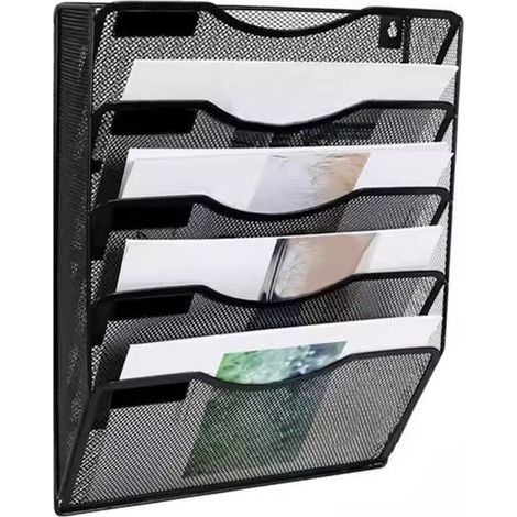 5 Compartment Wall Mounted Filing Cabinet, Hanging Office File, Magazine Holder, Mail Sorting Box, Black