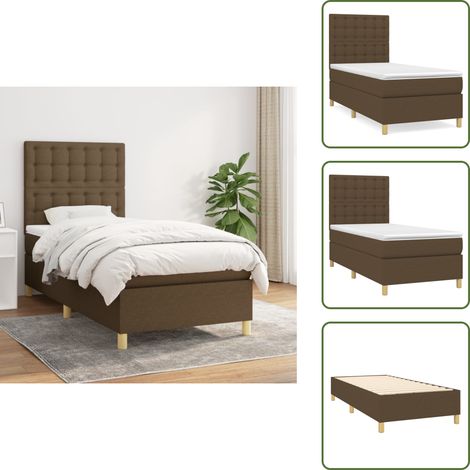 Sommier à lattes de lit avec matelas Marron foncé 80x200 cm - Lit Tapissier - Lit Double - Matelas À Ressorts Ensachés - Literie Confortable - Sommier Ajustable (1/5)