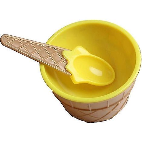 1 bol à glace écologique en plastique en forme de dessin animé, avec cuillère, pour dessert ou yaourt, idéal pour la maison (PGGYellow). (1/5)