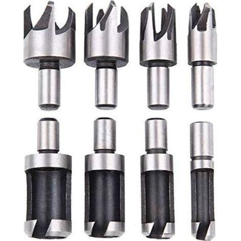 Tourillon à Bois 8 PCS Forets à Bois en Acier Haute Vitesse Routeur à Bois Outil de Coupe de Prise de Bois Embouts de Bouchon de Routeur en Liège Forets 6mm / 10mm / 13mm / 16mm Petit Foret à B (1/4)