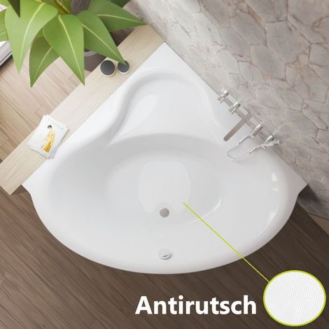 ECOLAM Badewanne BALA 140 x 140 cm mit Antirutsch Eckbadewanne Acrylwanne rutschfest symmetrisch Ablaufgarnitur Ab- und Überlauf Füße Silikon (1/5)