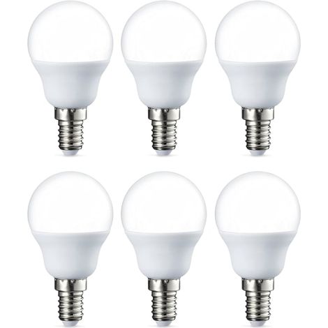 Lot de 6 petites ampoules LED rondes G45, culot à vis Edison E14, 5 W (équivalent à 40 W), blanc chaud, non dimmables [classe énergétique F]