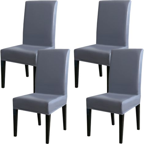 Housses de chaise de salle à manger, en cuir PU solide imperméable et résistant à l'huile, extensibles (Gris, Lot de 4) (1/5)