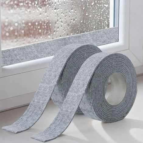 Strisce adesive assorbenti per finestre, strisce anticondensa, 400 x 3 cm, nastro adesivo in feltro di cotone per finestre (confezione da 2, grigio) (1/5)