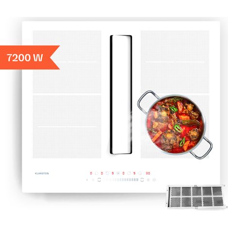 Klarstein Chef-Fusion Induction Hob with Extractor - 2-in-1 Cooktop & Range Hood, 7200 W Flex Zone, 590 m³/h Air Flow, A Energy Efficiency, Glass Surface, Space-Saving Design, Black