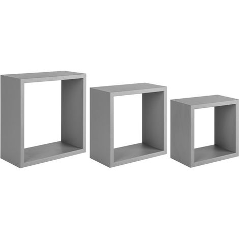 Set di 3 Mensole da Muro, Cubi Arredo, Mensole Cubo, Cubi da Parete, Grigio Sasso, 35x35, 30x30 e 25x25 p15,5 cm - Incubo (1/4)