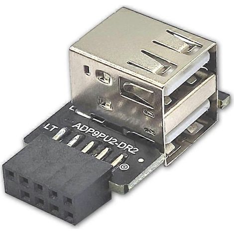 Adaptateur USB 9 broches vers 2 ports, connecteur interne pour carte mère, femelle 9 broches (droite). (1/4)