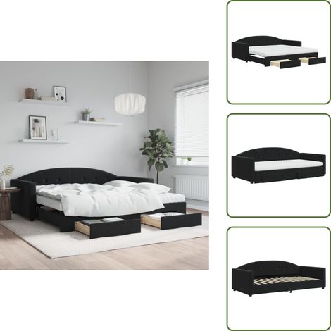 Doppelbett - vidaXL Tagesbett Ausziehbar mit Schubladen Schwarz 100x200 cm Samt - Wohnzimmerbett (1/5)