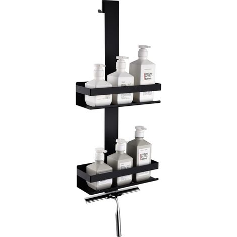 Etagere Douche Suspendue, Double Couche Support de Douche Suspendu en Acier Inoxydable, Panier de Douche Suspendu en Noir Mat, étagère de Douche Suspendue en Verre pour Salle de Douche