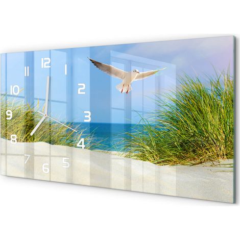 Horloge Murale Facile à Suspendre 60x30 cm Décoration Murale Élégante Mouette au-dessus des dunes (1/5)