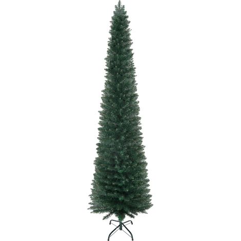 Sapin de Noël artificiel étroit 210 cm, 510 branches, base pliable et support métallique facile à assembler vert