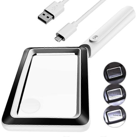 Loupe rechargeable 4x avec 20 LED, loupe rectangulaire portable avec éclairage de page, 3 modes de luminosité. (1/5)
