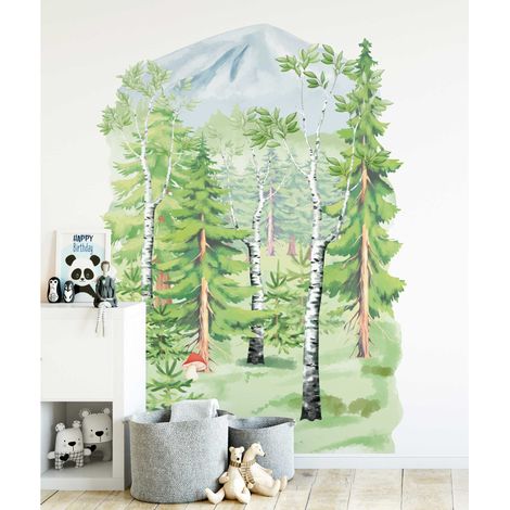 Décor papier peint préencollé Atelier Déco, en forêt, scène géante, nature, enfant, animaux, 180 cm X 130 cm (1/5)