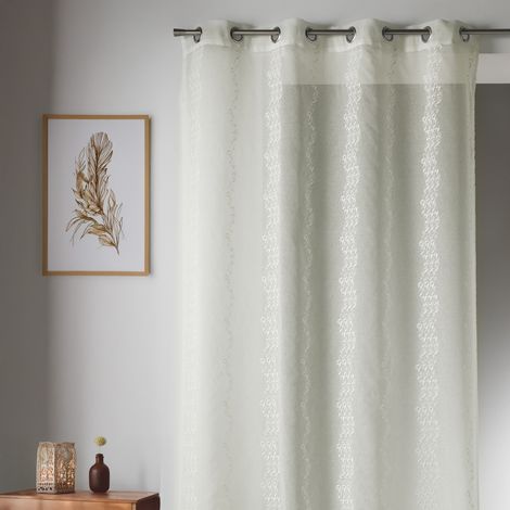 Voilage brodé à fines rayures verticales stylisées Ivoire 140x260 cm