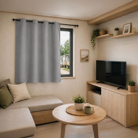 Rideau mobil home 100% occultant fenêtres et baies vitrées Gris 135x140 cm