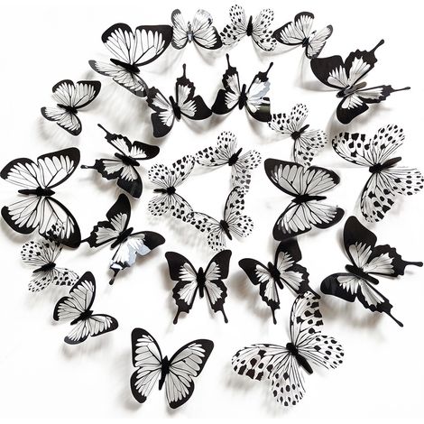 BEBUSINGOTO 24 Stück Schmetterlings-Wanddeko-Aufkleber, glitzernd, abnehmbar, 3D-Wandbild, Schmetterling, Heimdekoration, Wohnzimmer, Schlafzimmer, Aufkleber, Hochzeit, Geburtstagsparty, mit Kleber (1/5)