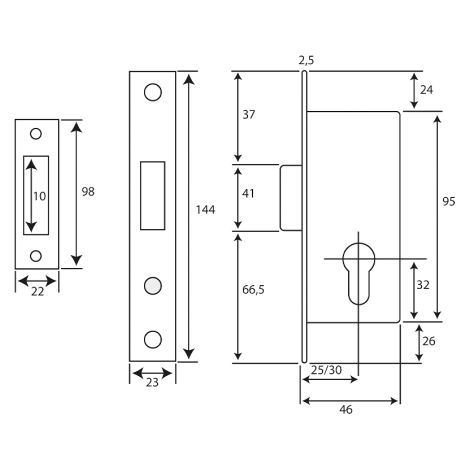 Einsteckschloss L791 Inox S/Cil - L791-25, INTHER (1/2)