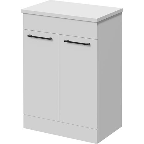 Napoli 390 Gloss White 600mm 2 Door Vanity Unit for Countertop Basins - 600mm - Matt Black 160mm Handle