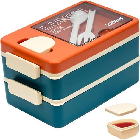 (Orange lave)Boîte à bento - ZGEER - Modèle empilable - 2000ML - Anti-fuite - Orange lave (1/4)
