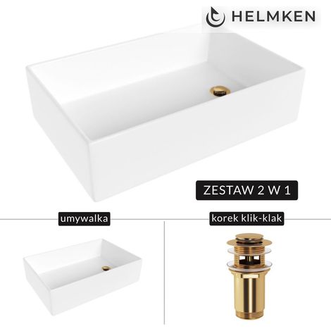 Helmken 51861000 Aufsatzwaschbecken (61x40) Weiß + Gold Klick-Klack-Verschluss (1/5)