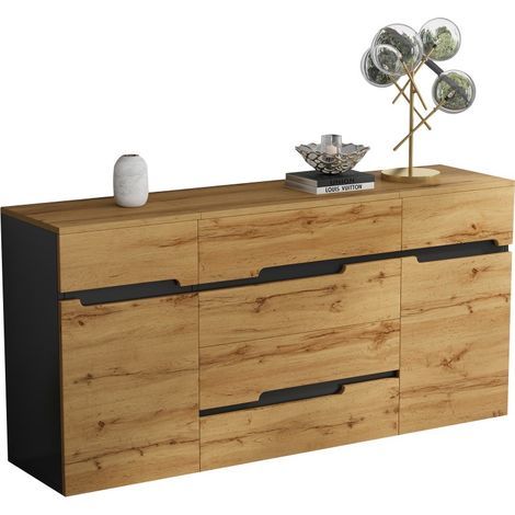 Buffet et enfilade-Buffet 2 portes 4 tiroirs-Vaisselier noir-Etagé sans poignées-160x40x80cm (1/5)