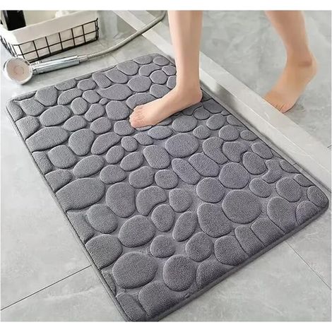 Tapis de bain, antidérapant, super absorbant, adapté pour salle de bain, douche, baignoire - 40x60 cm (gris) (1/5)