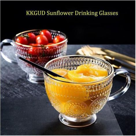 Tasse À Thé - Verre Trempé Avec Motif Tournesol En Relief - Pour Thé Café Yaourt - 414 Ml - Lot De 2 (1/5)