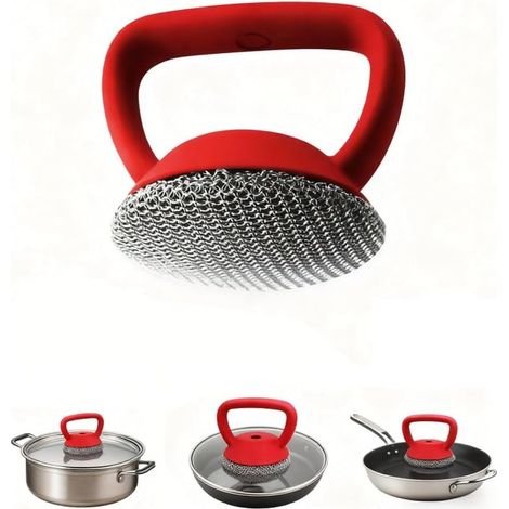 Cepillo de cocina multifuncional con mango ergonómico de silicona y cadena de acero inoxidable 316, ideal para el hogar y para acampar. (1/5)