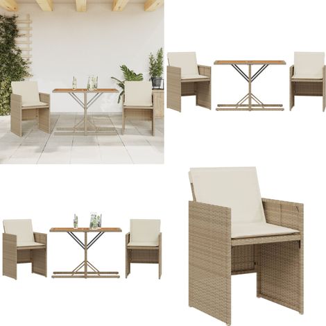 Ensemble de bistro 3 pcs avec coussins beige résine tressée - Meubles De Jardin - Salon De Jardin - Set De Bistro - Résine Tressée - Mobilier Extérieur - Home & Living (1/5)